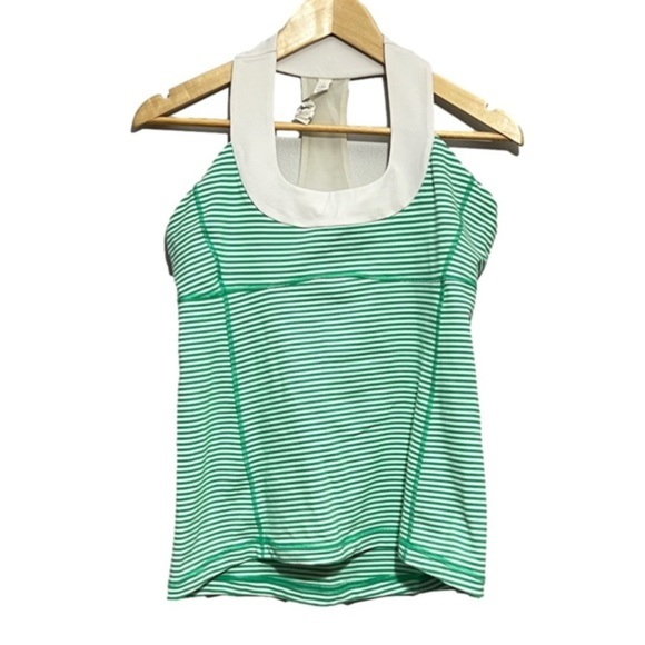 Lululemon Scoop Neck Green Strip Sz 10 - Picture 1 of 3